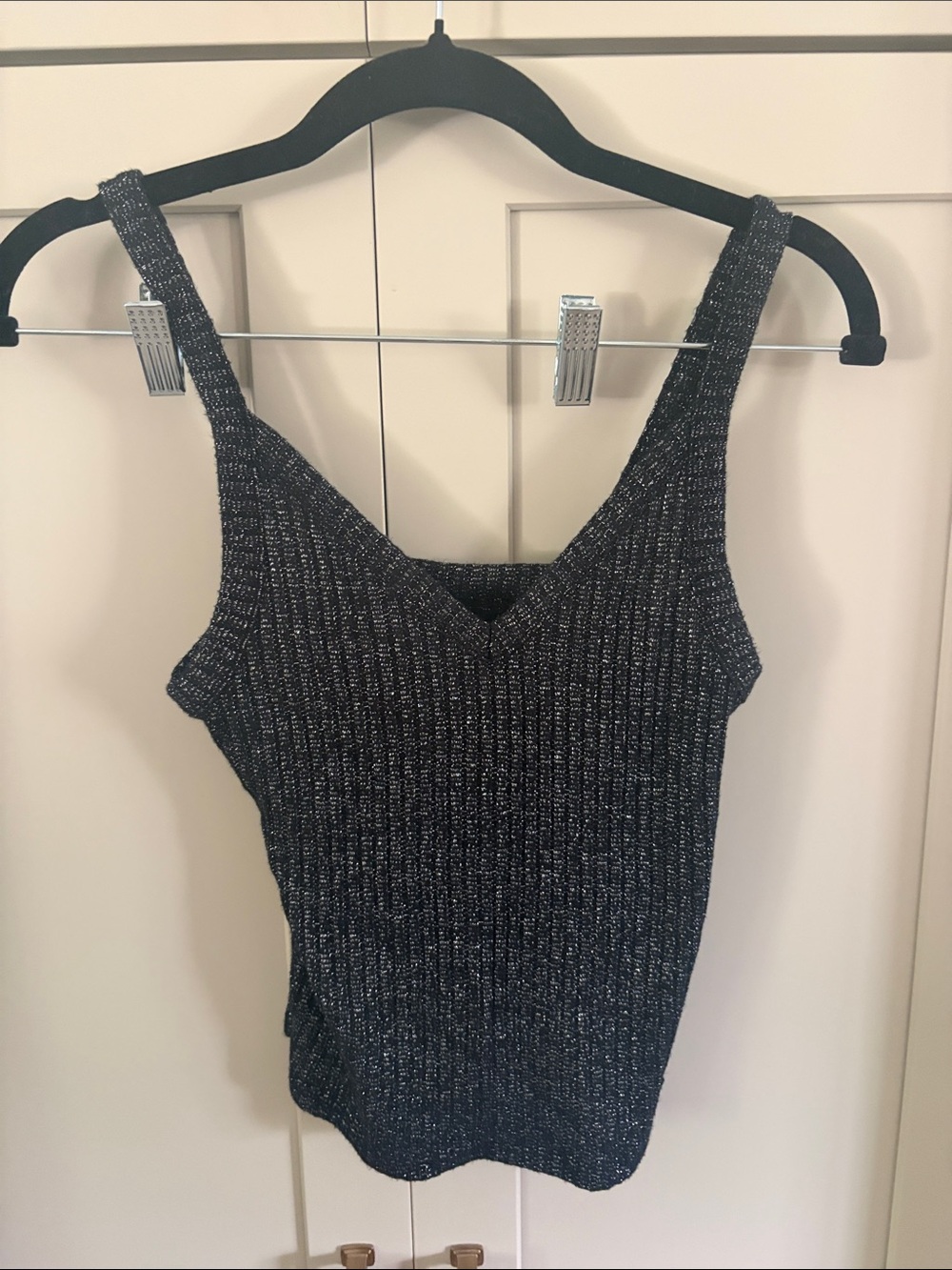 American Eagle Outfitters Black Metallic Ribbed Tank